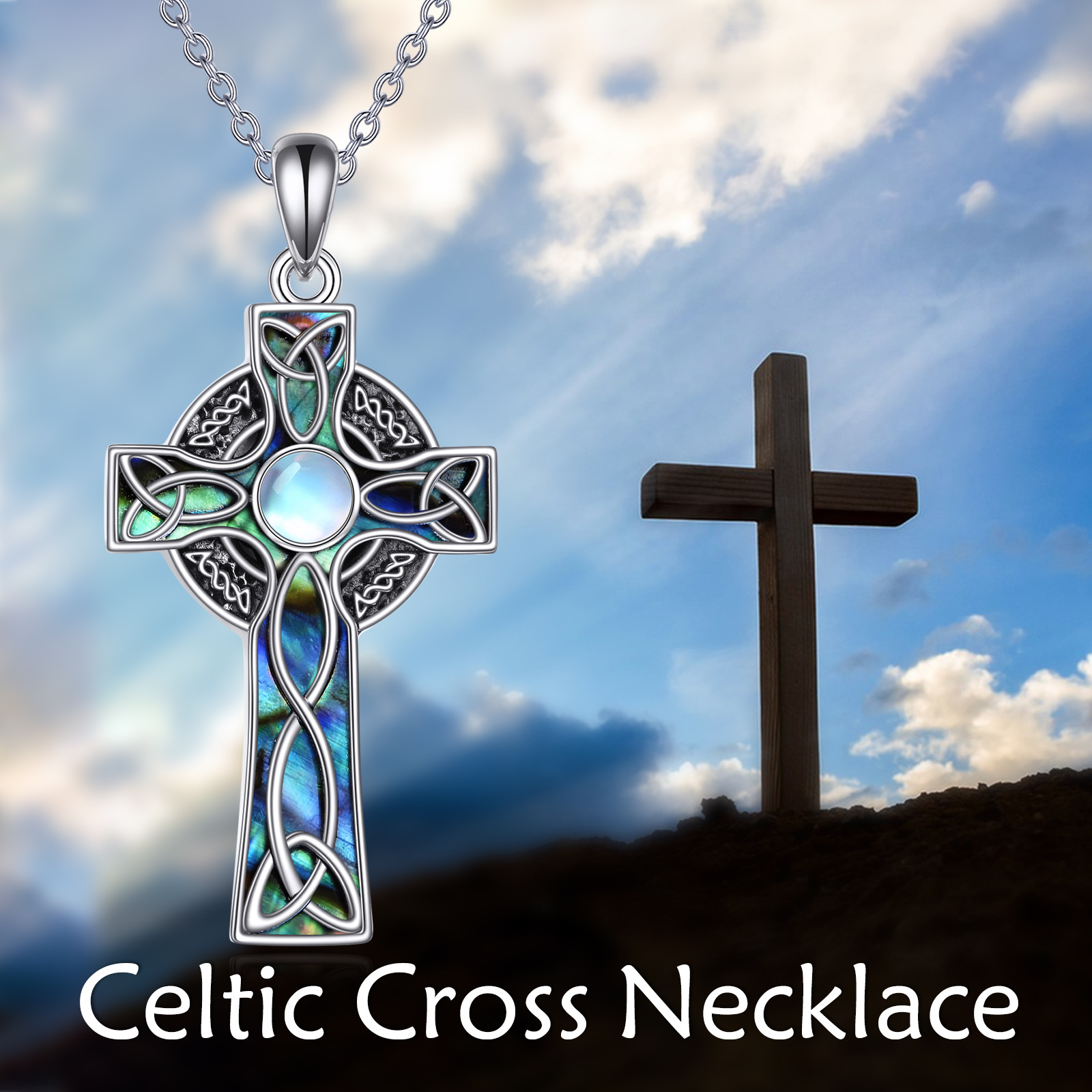 Abalone Celtic Knot Cross Necklace 925 Silver